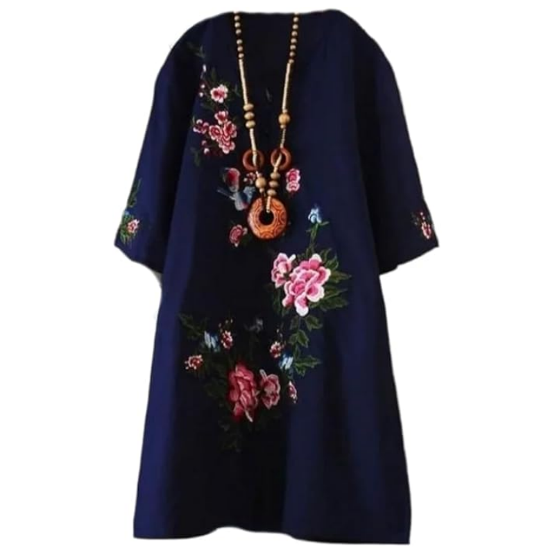 V-Ausschnitt Blumenkleid mit lockerer Passform für Damen