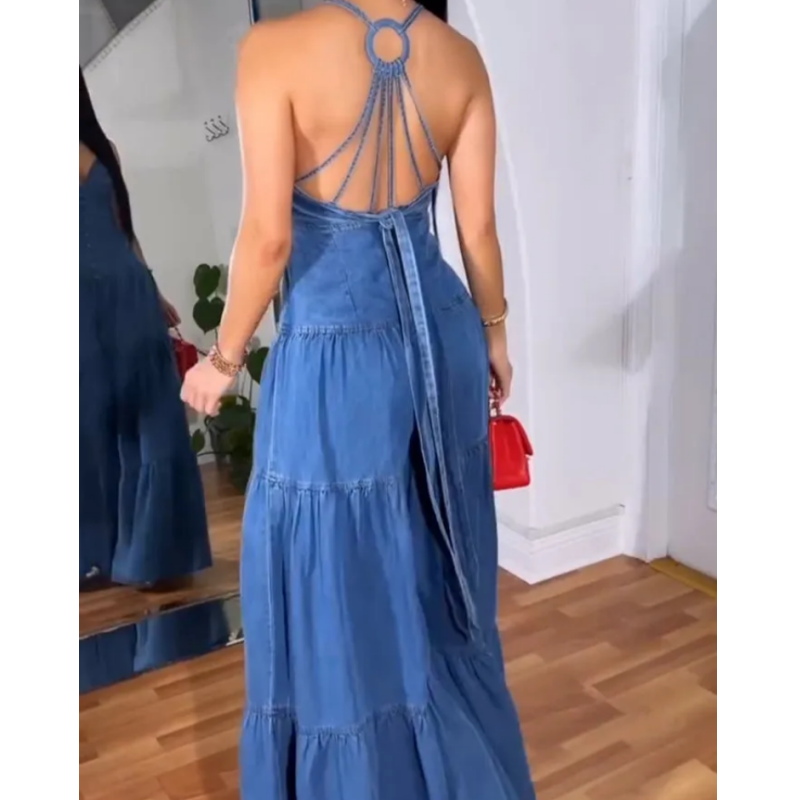 Sexy rückenfreier Jumpsuit mit V-Ausschnitt für Damen