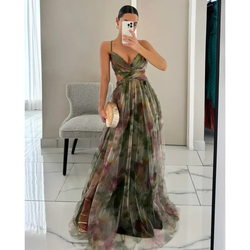 Bedrucktes Camisole-Kleid aus Mesh für Damen