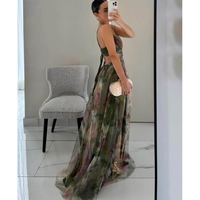 Bedrucktes Camisole-Kleid aus Mesh für Damen