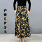 Damenmode Hohe Taille Floral Plissierter Langer Rock