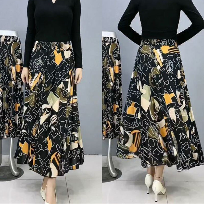 Damenmode Hohe Taille Floral Plissierter Langer Rock