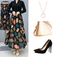 Damenmode Hohe Taille Floral Plissierter Langer Rock