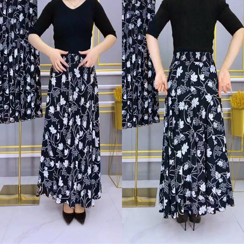 Damenmode Hohe Taille Floral Plissierter Langer Rock
