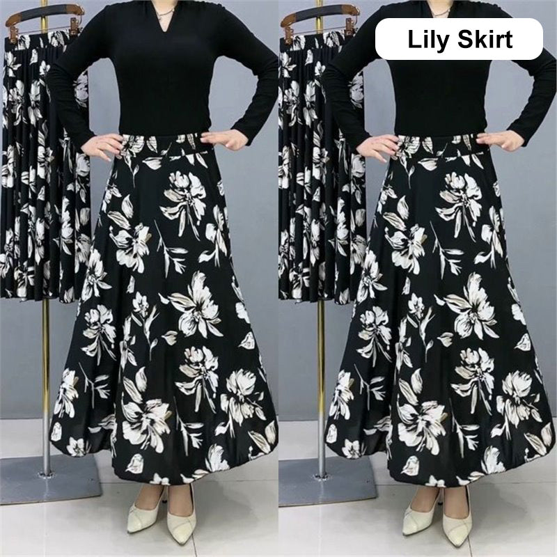 Damenmode Hohe Taille Floral Plissierter Langer Rock