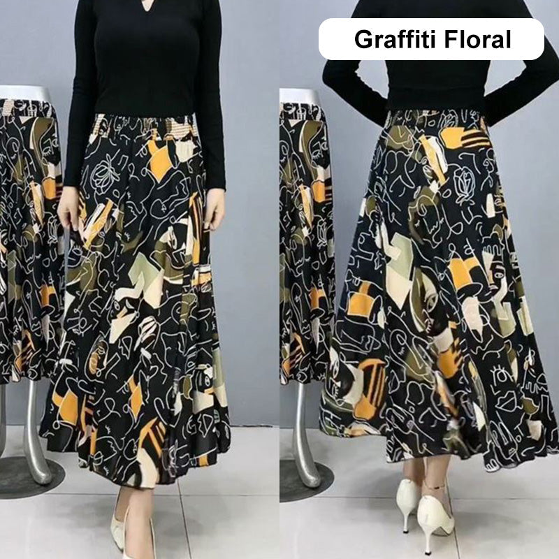 Damenmode Hohe Taille Floral Plissierter Langer Rock
