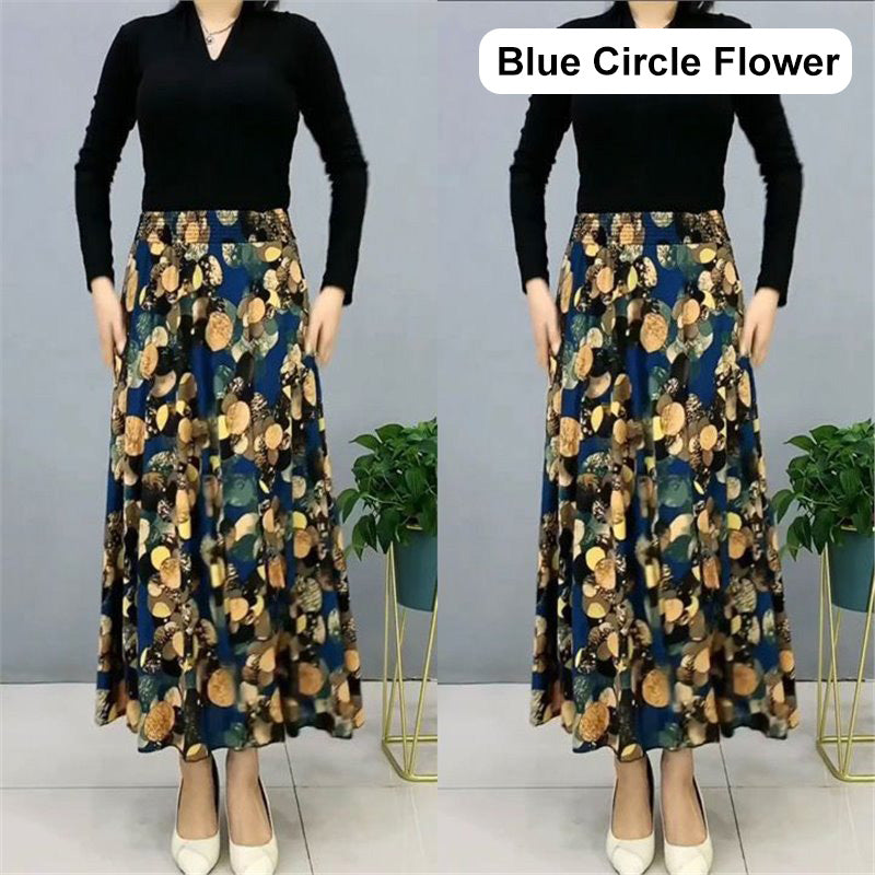 Damenmode Hohe Taille Floral Plissierter Langer Rock