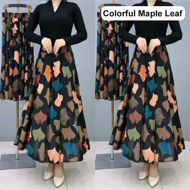 Damenmode Hohe Taille Floral Plissierter Langer Rock