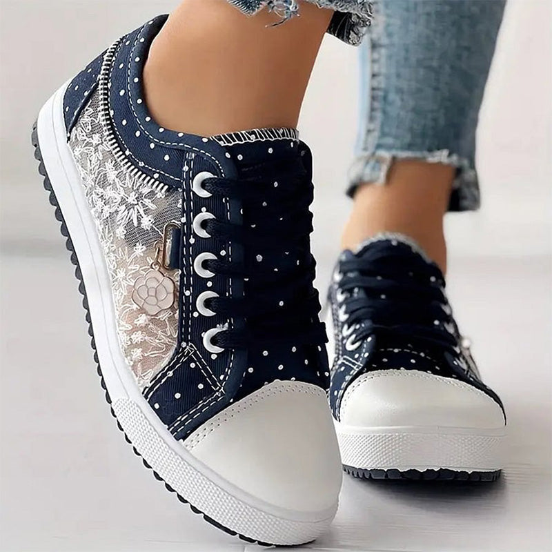 Damen Casual Flat Runde Zehe Lace Up Low Top Schuhe