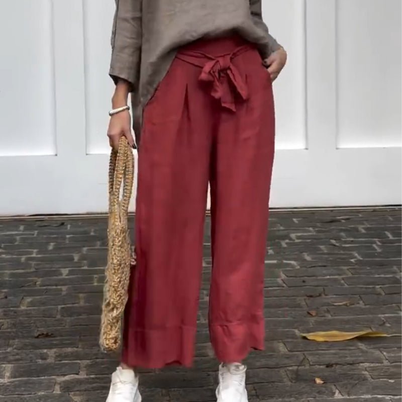 Knöchellange Hose aus Baumwollleinen mit weitem Bein für Damen