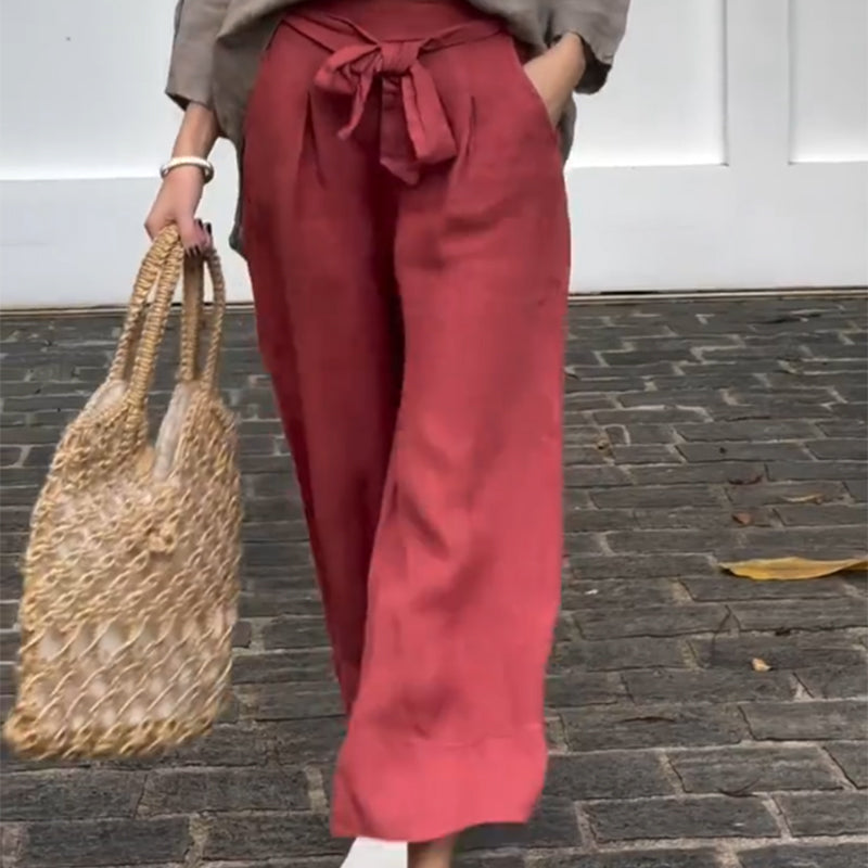 Knöchellange Hose aus Baumwollleinen mit weitem Bein für Damen