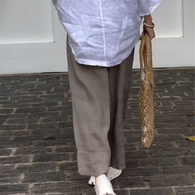 Knöchellange Hose aus Baumwollleinen mit weitem Bein für Damen