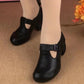Klassische Lederschuhe mit klobigem Absatz für Damen