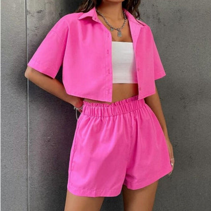 Kurzes Button-Down-Shirt und Shorts-Set für Damen