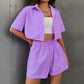 Kurzes Button-Down-Shirt und Shorts-Set für Damen