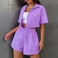 Kurzes Button-Down-Shirt und Shorts-Set für Damen