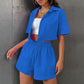 Kurzes Button-Down-Shirt und Shorts-Set für Damen