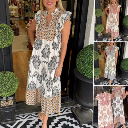 Elegantes, bedrucktes Damenkleid mit Rüschenärmeln