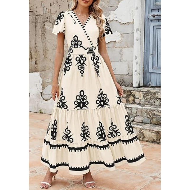 Dames Casual V-Hals Boho Maxi Jurk
