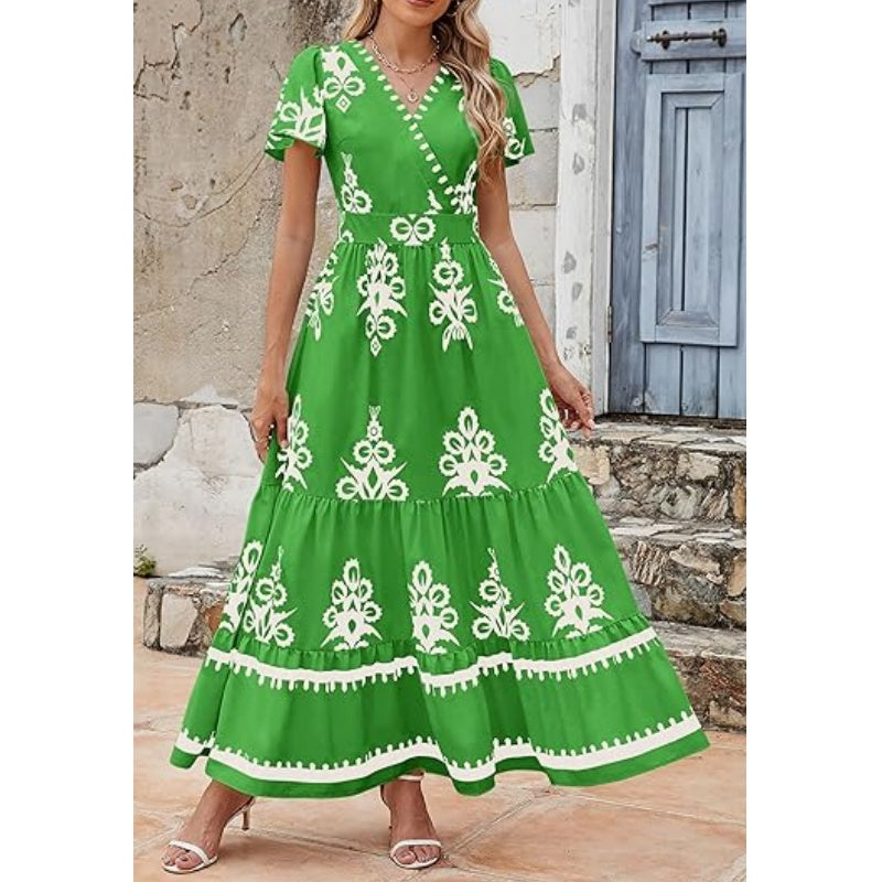Dames Casual V-Hals Boho Maxi Jurk