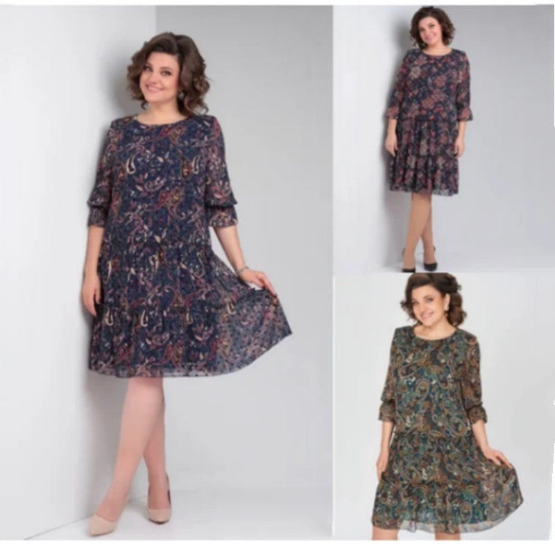 Damen Freizeitkleid mit Rundhalsausschnitt und Blumenmuster