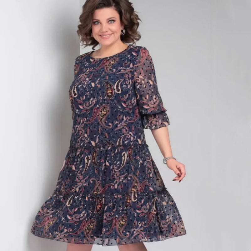 Damen Freizeitkleid mit Rundhalsausschnitt und Blumenmuster