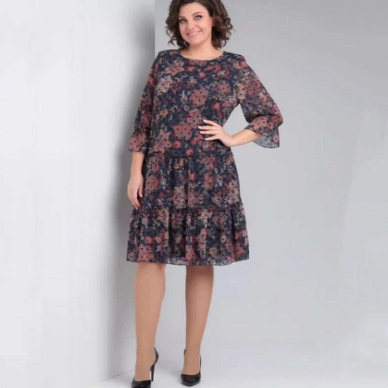 Damen Freizeitkleid mit Rundhalsausschnitt und Blumenmuster