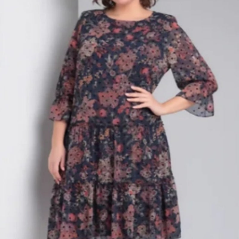 Damen Freizeitkleid mit Rundhalsausschnitt und Blumenmuster