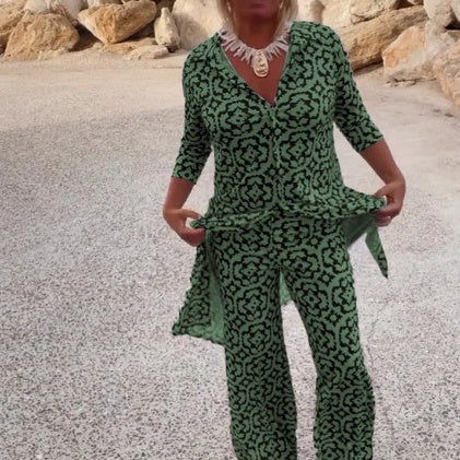 🔥2-teiliges Set aus bedrucktem Button-Down-Hemd und Hose
