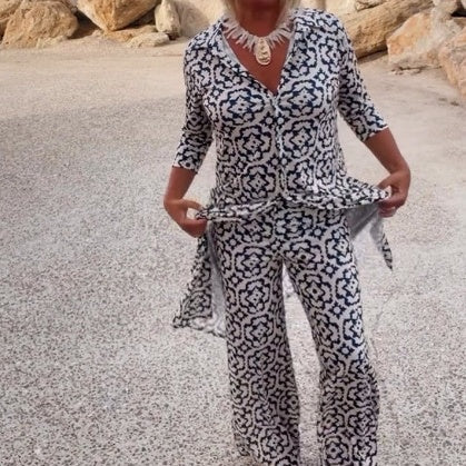 🔥2-teiliges Set aus bedrucktem Button-Down-Hemd und Hose