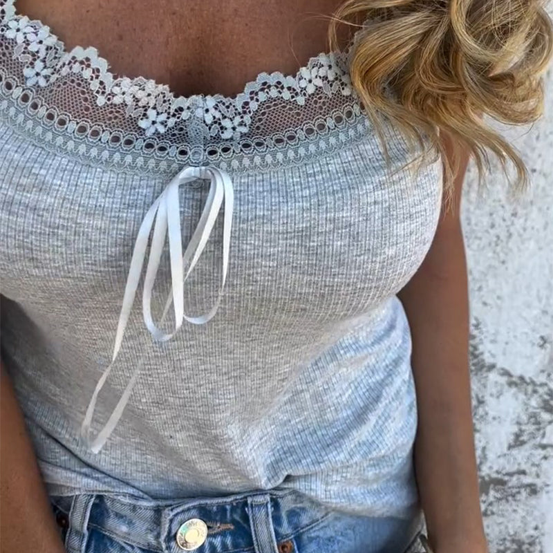 💋👗Sexy Spaghettiträger-Top aus Spitze mit quadratischem Ausschnitt