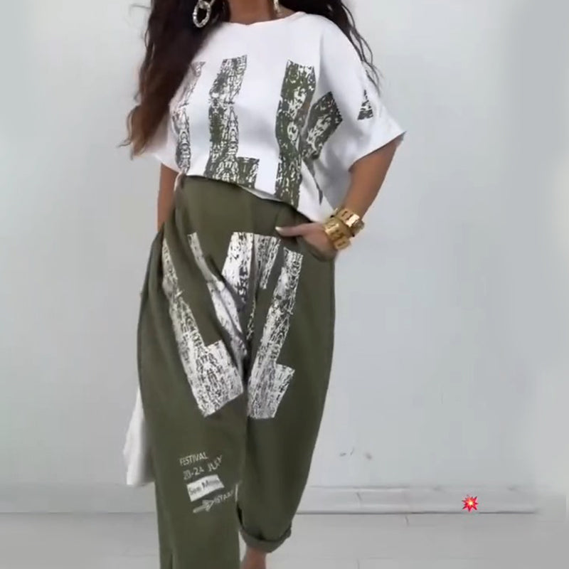 ✨Zweiteiliges lässiges Outfit mit Buchstabendruck für Damen
