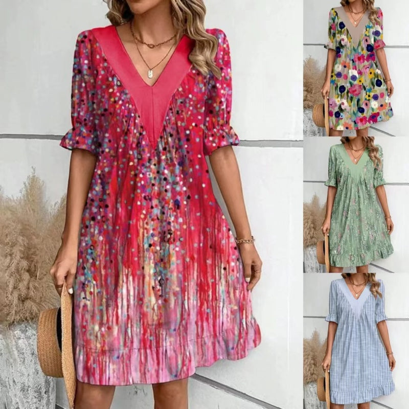 💕Nur für kurze Zeit: 50 % Rabatt💕Fließendes Minikleid mit V-Ausschnitt für Damen