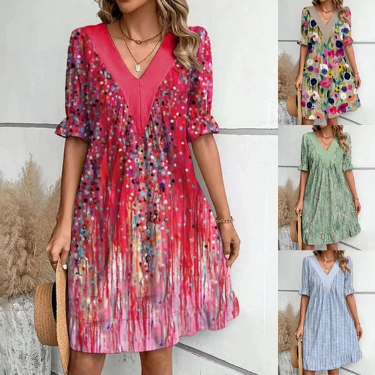 💕Nur für kurze Zeit: 50 % Rabatt💕Fließendes Minikleid mit V-Ausschnitt für Damen