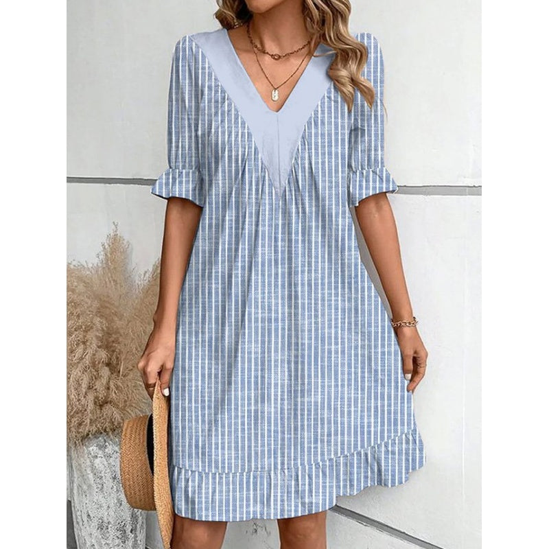 💕Nur für kurze Zeit: 50 % Rabatt💕Fließendes Minikleid mit V-Ausschnitt für Damen