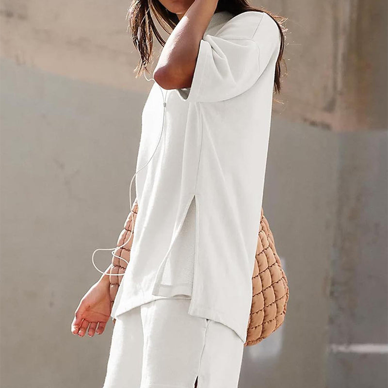 ✨Lässiges 2-teiliges Set aus geschlitztem Top und Shorts für Damen
