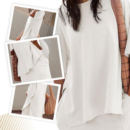 ✨Lässiges 2-teiliges Set aus geschlitztem Top und Shorts für Damen