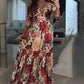 Damen V-Ausschnitt Floral Printed Plissee Kleid