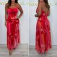 Spaghetti-Träger Mesh Floral Maxi Dres