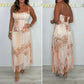 Spaghetti-Träger Mesh Floral Maxi Dres