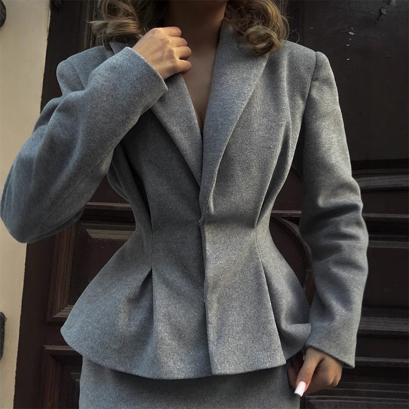 2-teiliges Set aus Schößchen-Blazer und Midirock für Damen
