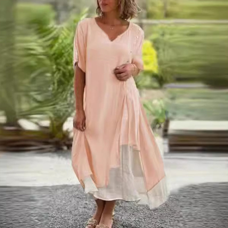 Kurzarmkleid aus Baumwollleinen mit lockerer Passform