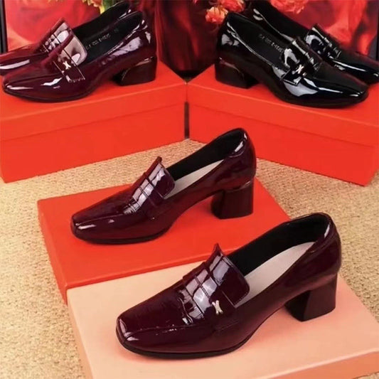Women’s Glossy Block Heel Loafers