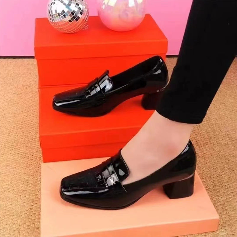 Women’s Glossy Block Heel Loafers