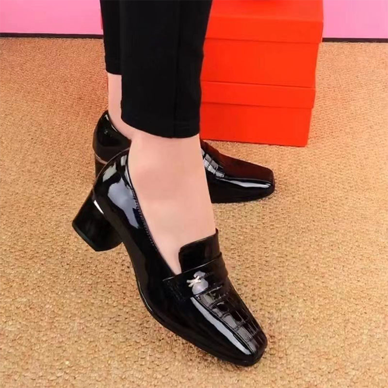 Women’s Glossy Block Heel Loafers
