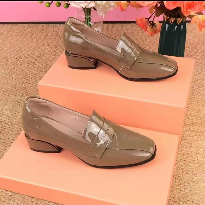 Women’s Glossy Block Heel Loafers