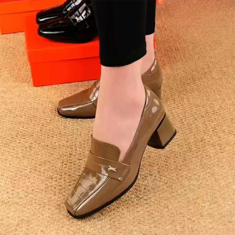 Women’s Glossy Block Heel Loafers