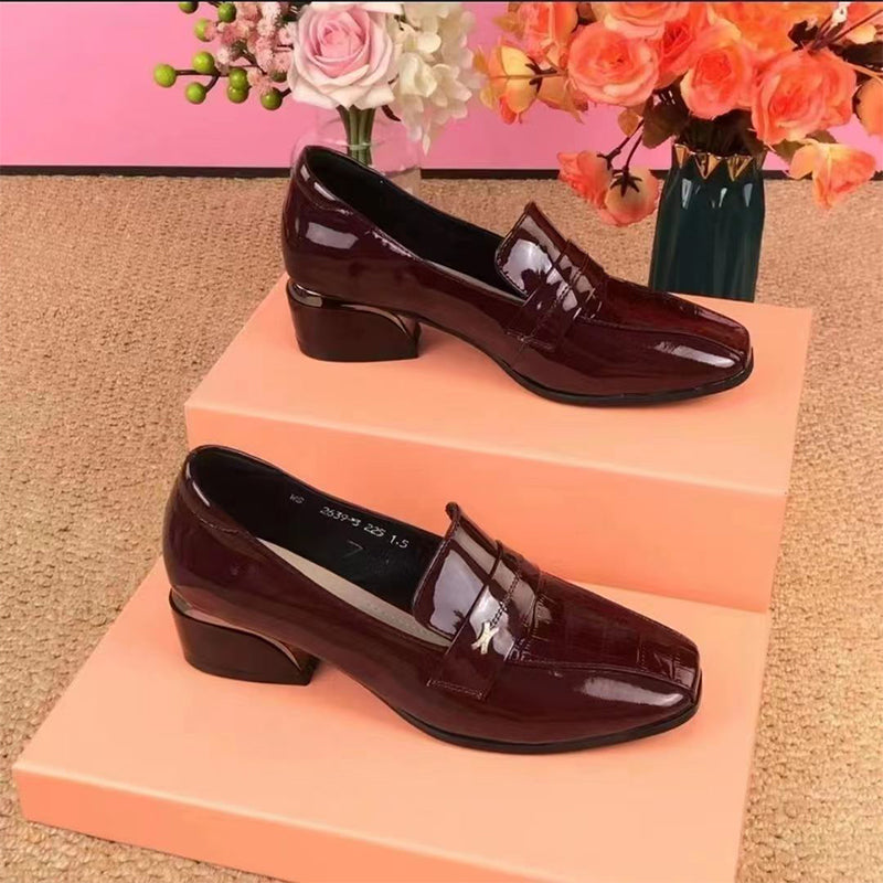 Women’s Glossy Block Heel Loafers