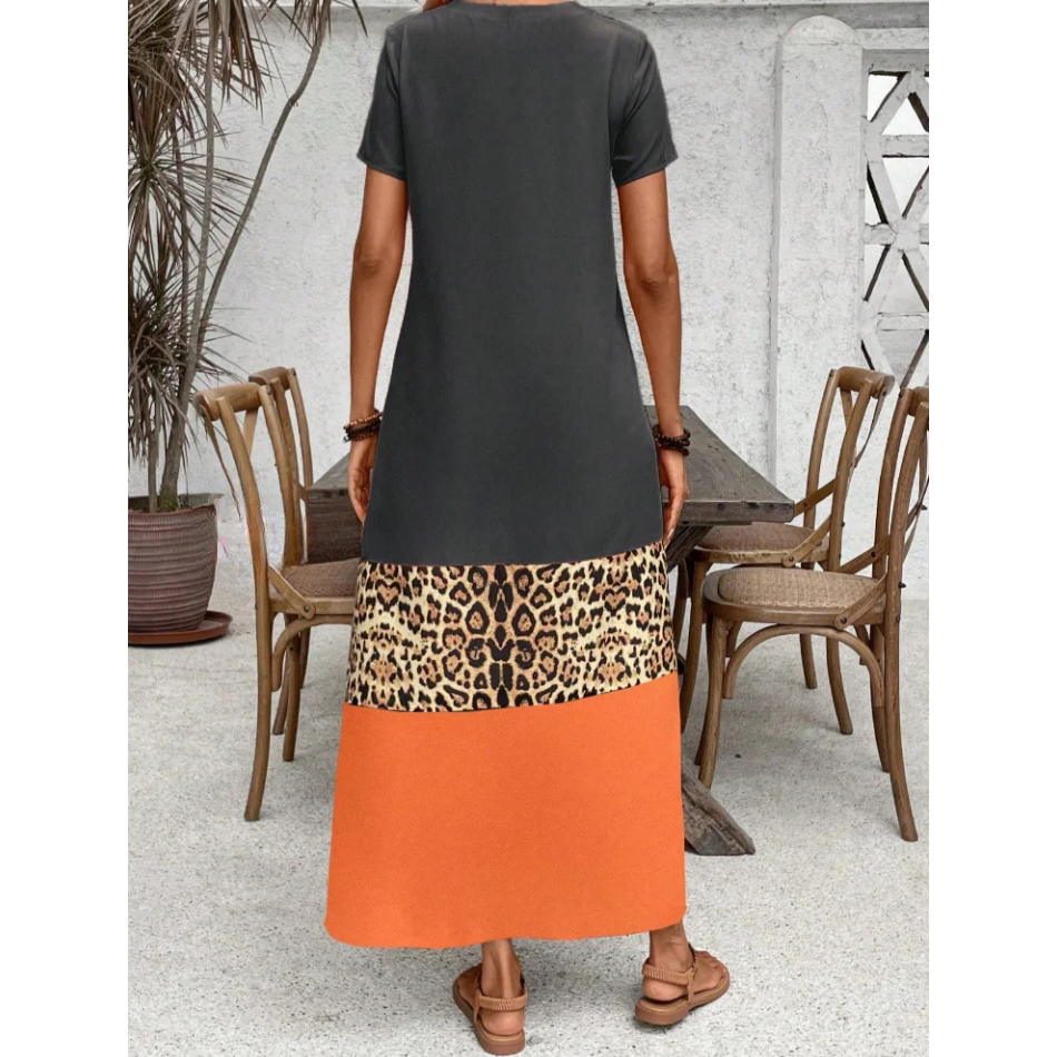 Maxikleid mit Farbblock-Leopardenmuster