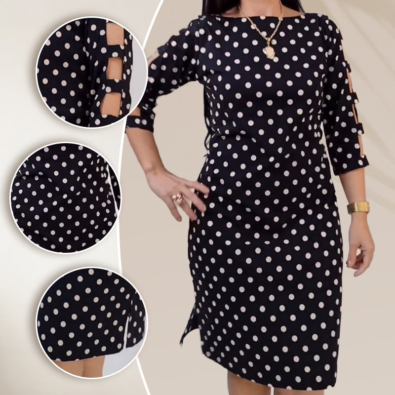 Women's Polka Dot Ausschnitt Ärmel Knielanges Kleid💞💞Trendige neue Produkte